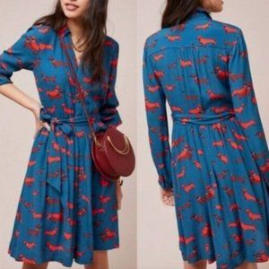 Anthropologie 33 of 52 Conversations Haute Dog Dachshund Shirt Dress Size 0